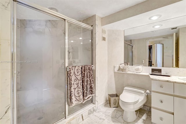 3000 Island Blvd Unit 706, Aventura, FL 33160 - full bathroom featuring toilet, a marble finish shower, vanity, marble finish flooring, and recessed lighting