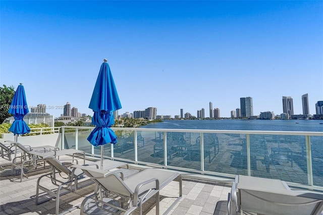 3000 Island Blvd Unit 706, Aventura, FL 33160 - view of patio / terrace with a view of skyline, a water view, and a balcony