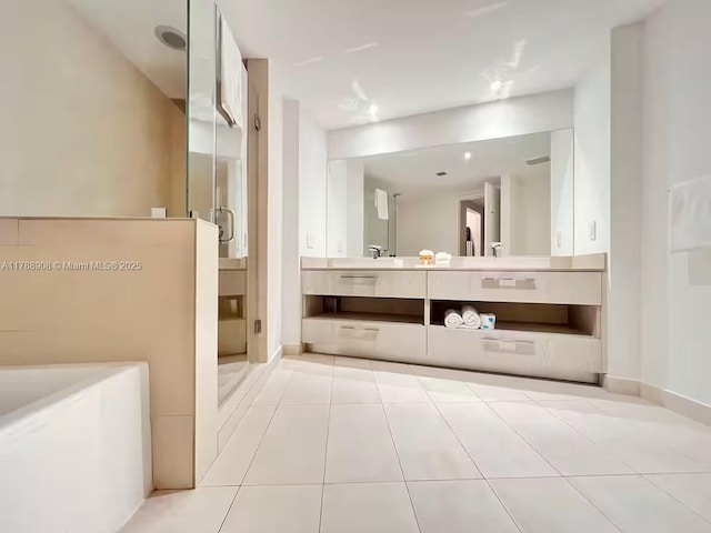 4111 S Ocean Dr Unit 1801, Hollywood, FL 33019 - full bathroom with vanity, a bathtub, tile patterned floors, and a shower stall