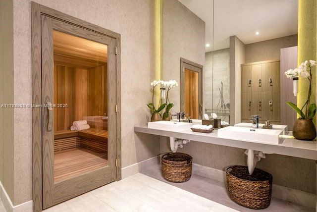 4111 S Ocean Dr Unit 1801, Hollywood, FL 33019 - bathroom with baseboards, a sink, and a sauna