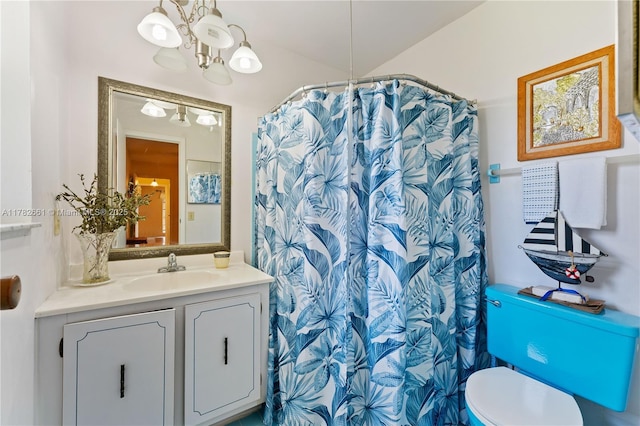 11421 NW 37th Pl, Sunrise, FL 33323 - full bath with a chandelier, vanity, toilet, and a shower with curtain