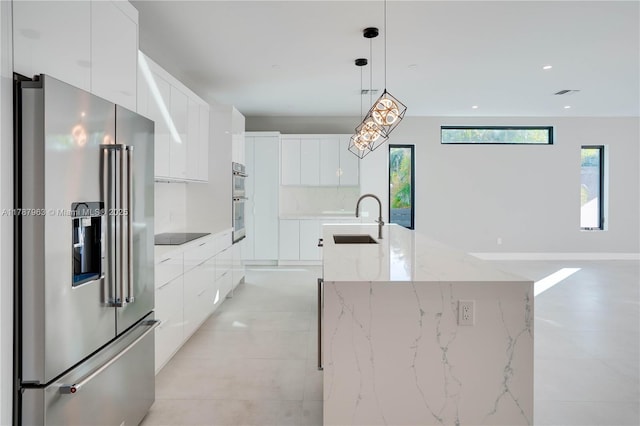1733 NE 16th Ter, Fort Lauderdale, FL 33305 - kitchen featuring modern cabinets, appliances with stainless steel finishes, a center island with sink, and a sink