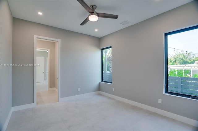 1733 NE 16th Ter, Fort Lauderdale, FL 33305 - empty room featuring a ceiling fan, baseboards, and recessed lighting