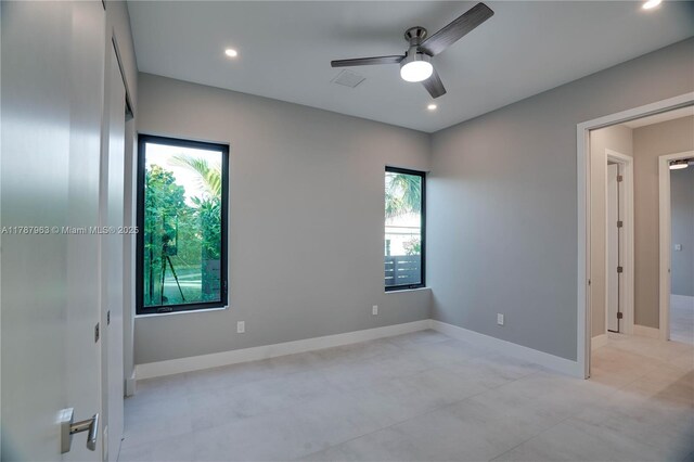 1733 NE 16th Ter, Fort Lauderdale, FL 33305 - unfurnished room with visible vents, baseboards, recessed lighting, and ceiling fan