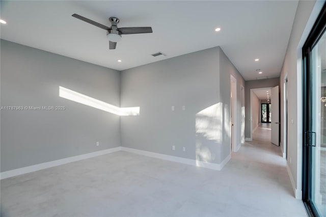 1733 NE 16th Ter, Fort Lauderdale, FL 33305 - empty room featuring finished concrete floors, ceiling fan, baseboards, visible vents, and recessed lighting
