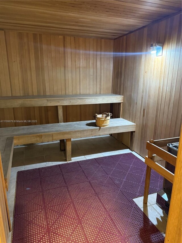 1861 NW S River Dr Unit 1602, Miami, FL 33125 - relaxing sauna / steam room with wooden ceiling and wooden walls