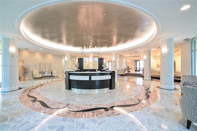 reception area with decorative columns