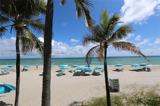 view of water feature with a view of the beach
