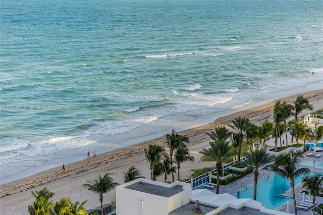 property view of water featuring a beach view