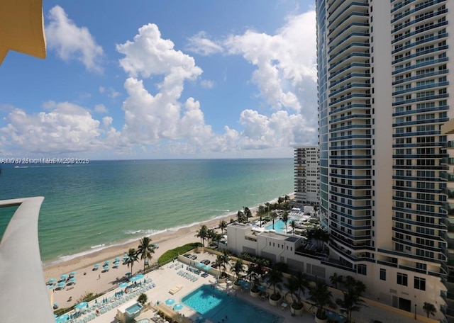 property view of water featuring a view of the beach