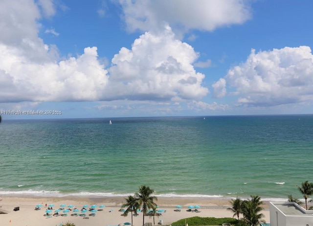 property view of water featuring a beach view
