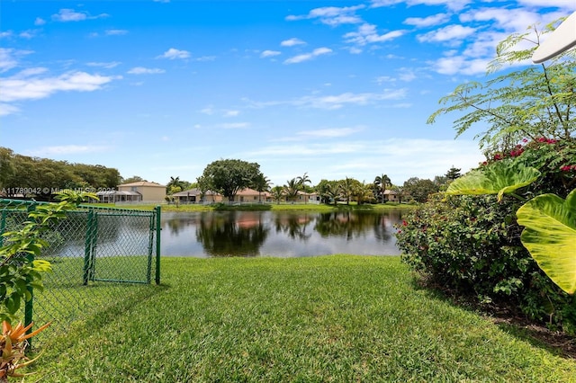 water view featuring fence