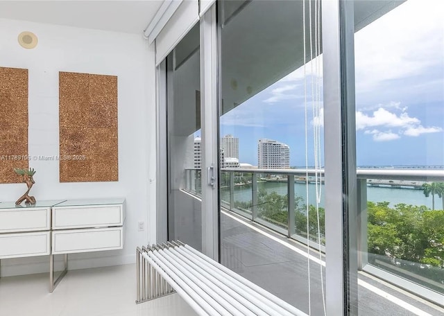 balcony featuring a water view