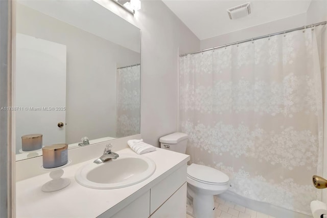 14214 SW 177th Ter, Miami, FL 33177 - full bathroom with vanity, toilet, tile patterned flooring, a shower with shower curtain, and visible vents