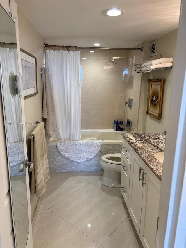 500 Three Islands Blvd Unit 313, Hallandale Beach, FL 33009 - full bathroom featuring tile patterned floors, tiled shower / bath, vanity, toilet, and recessed lighting