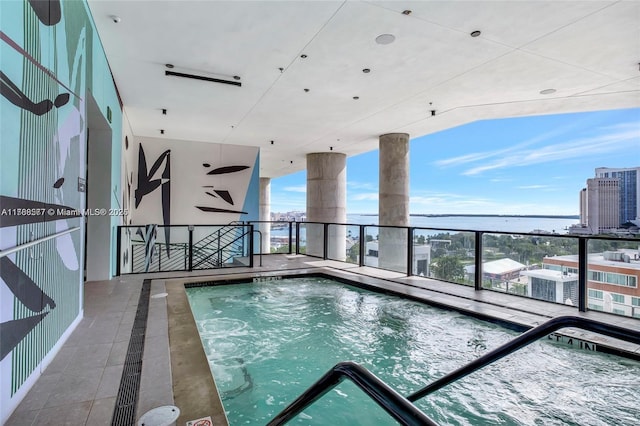 398 NE 5th St Unit 2805, Miami, FL 33132 - view of pool with a water view, a swimming pool, and a view of city