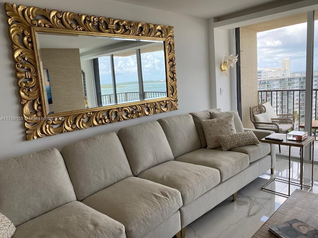 1450 Brickell Bay Dr Unit 1709, Miami, FL 33131 - living room featuring a water view and marble finish floor