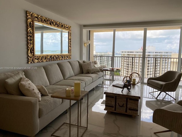 1450 Brickell Bay Dr Unit 1709, Miami, FL 33131 - living area with expansive windows and marble finish floor