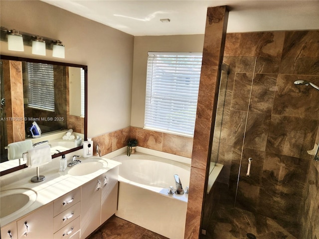 785 Falling Water Rd, Weston, FL 33326 - bathroom with a shower stall, a garden tub, a sink, and double vanity
