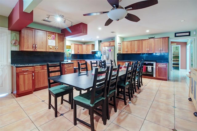 14875 SW 238th St, Homestead, FL 33032 - dining area featuring ceiling fan, light tile patterned floors, and recessed lighting