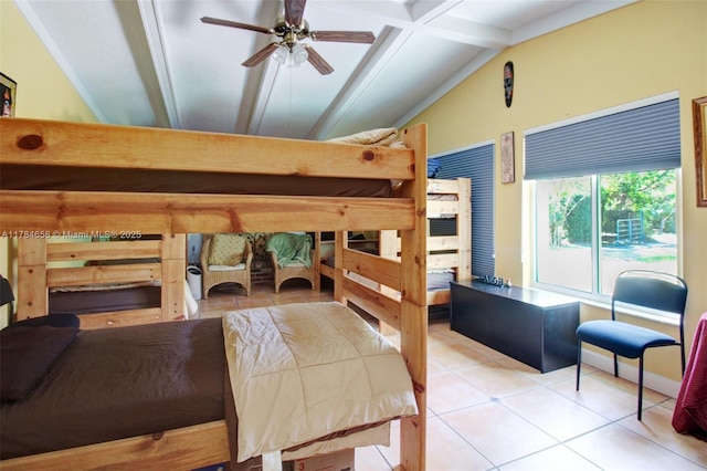 14875 SW 238th St, Homestead, FL 33032 - bedroom with vaulted ceiling, tile patterned flooring, and ceiling fan