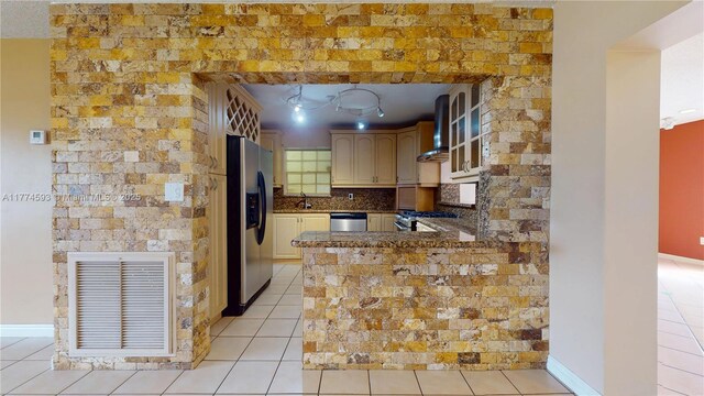 6051 SW 110th Ave, Miami, FL 33173 - kitchen featuring light tile patterned floors, appliances with stainless steel finishes, wall chimney exhaust hood, and visible vents