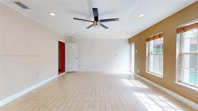 6051 SW 110th Ave, Miami, FL 33173 - empty room featuring baseboards, a ceiling fan, recessed lighting, and visible vents