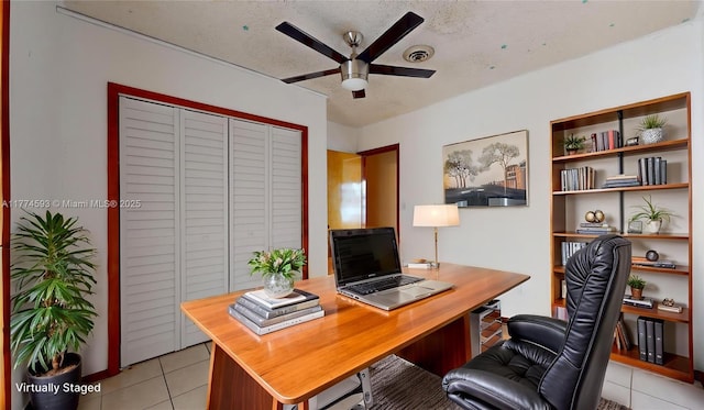 6051 SW 110th Ave, Miami, FL 33173 - office space featuring a textured ceiling, a ceiling fan, light tile patterned flooring, and visible vents