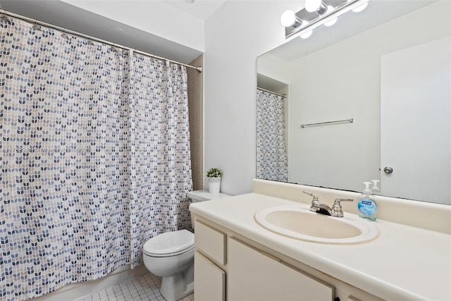 1341 NW 123rd Ter Unit 1341, Pembroke Pines, FL 33026 - full bath with a shower with curtain, toilet, vanity, and tile patterned floors