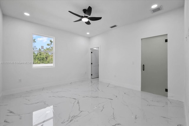 924 Berg St E, Lehigh Acres, FL 33974 - empty room featuring recessed lighting, a ceiling fan, visible vents, and baseboards