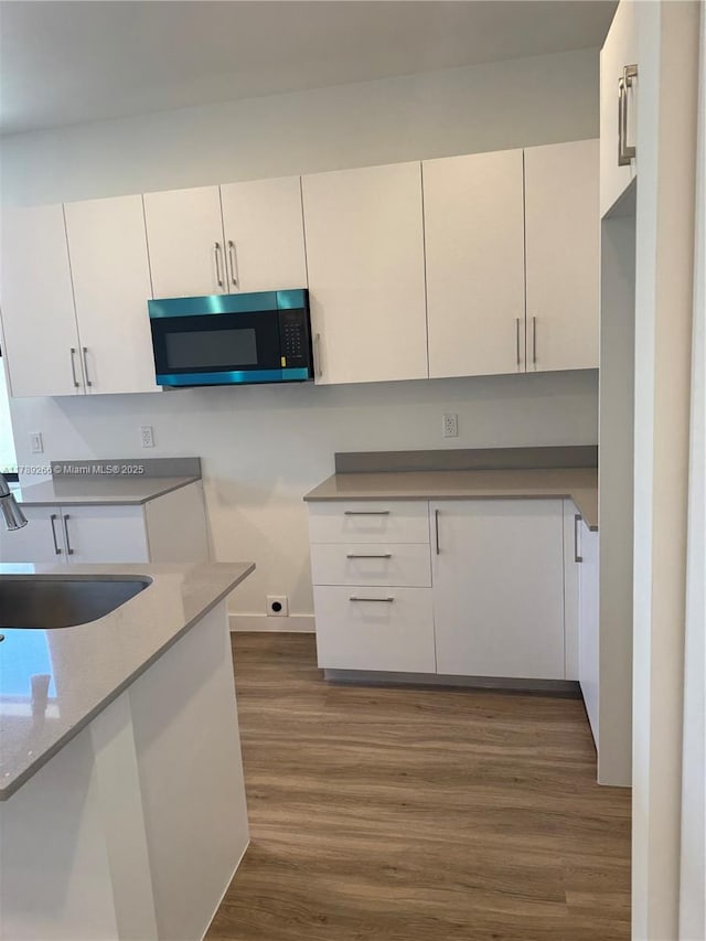 1037 NW 1st Ave Unit A, Florida City, FL 33034 - kitchen featuring dark wood finished floors, a sink, white cabinetry, and light stone countertops