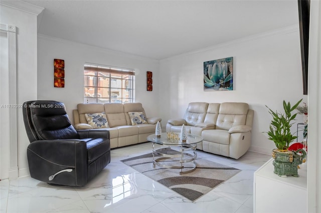 7225 NW 173rd Dr Unit 904-9, Hialeah, FL 33015 - living area featuring crown molding, marble finish floor, and baseboards