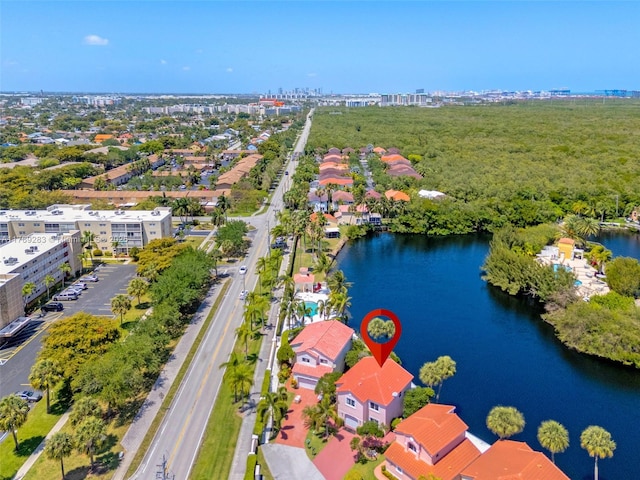 aerial view with a water view