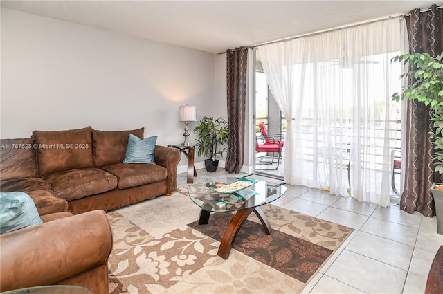 living room with tile patterned floors