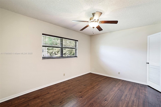 3971 NW 108th Dr, Coral Springs, FL 33065 - spare room with baseboards, a ceiling fan, dark wood-style floors, and a textured ceiling