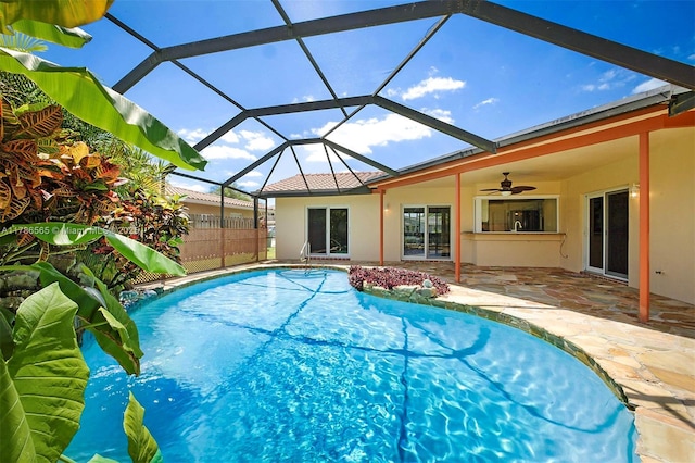 3971 NW 108th Dr, Coral Springs, FL 33065 - view of pool with a lanai, a patio area, a fenced in pool, and ceiling fan