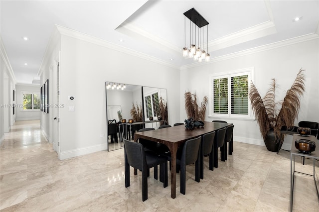 1672 Micanopy Ave, Miami, FL 33133 - dining area featuring crown molding, recessed lighting, light marble finish flooring, and a chandelier