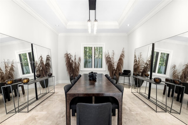 1672 Micanopy Ave, Miami, FL 33133 - dining room featuring crown molding and a tray ceiling