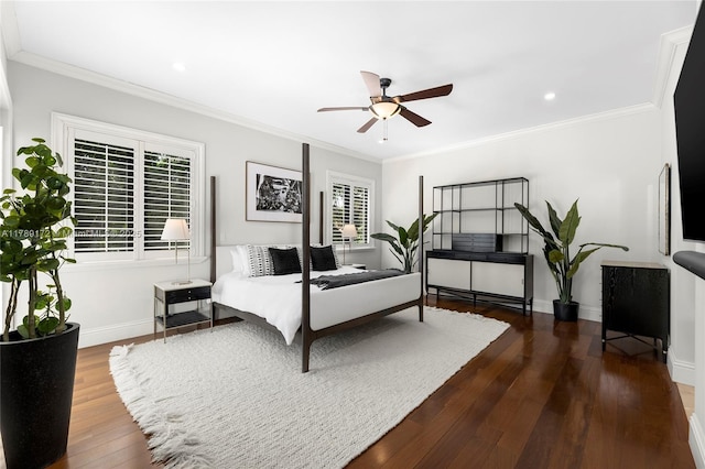1672 Micanopy Ave, Miami, FL 33133 - bedroom featuring wood finished floors, crown molding, recessed lighting, and a ceiling fan