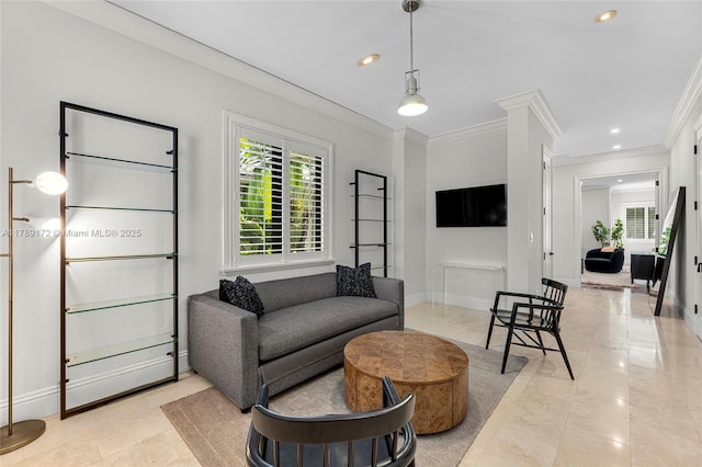 1672 Micanopy Ave, Miami, FL 33133 - living area with ornamental molding and recessed lighting