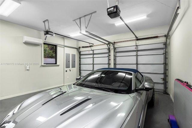1672 Micanopy Ave, Miami, FL 33133 - garage featuring a garage door opener, a wall mounted air conditioner, and electric panel