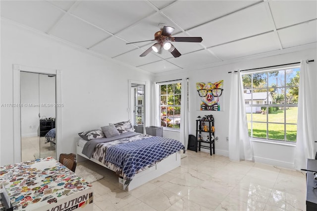 8350 SW 98 Th St, Miami, FL 33156 - bedroom featuring crown molding, multiple windows, and coffered ceiling