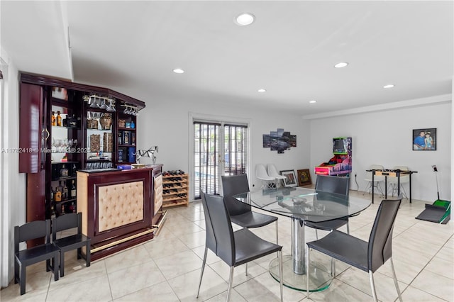 8350 SW 98 Th St, Miami, FL 33156 - tiled dining room featuring a bar and recessed lighting