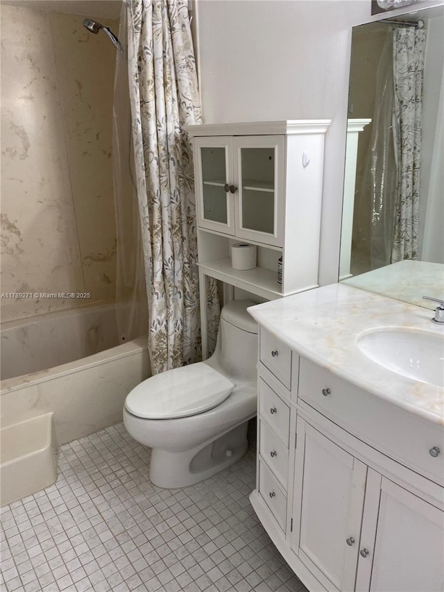 17600 N Bay Rd Unit N607, Sunny Isles Beach, FL 33160 - full bathroom featuring vanity, tile patterned floors, shower / bath combination with curtain, and toilet