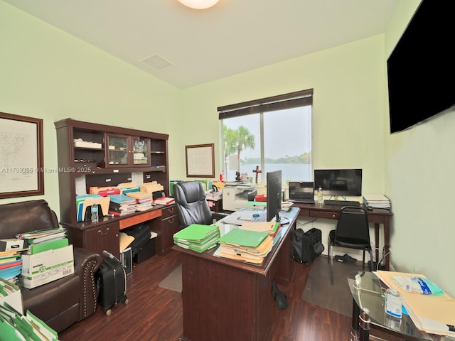 office space with wood finished floors