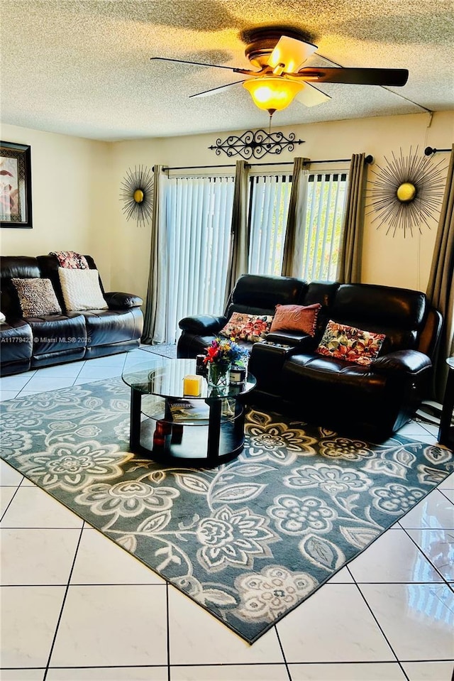 2554 N 38th Ave Unit C-26, Hollywood, FL 33021 - living room with ceiling fan, tile patterned floors, and a textured ceiling