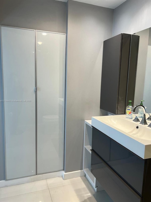 7522 SW 6th St, North Lauderdale, FL 33068 - full bathroom with vanity, an enclosed shower, and tile patterned floors