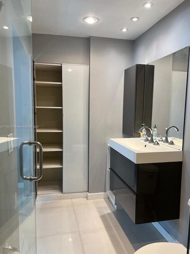 7522 SW 6th St, North Lauderdale, FL 33068 - full bath featuring vanity, a shower stall, tile patterned floors, and recessed lighting