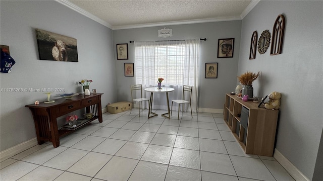 12222 SW 148th St, Miami, FL 33186 - dining room with crown molding, a textured ceiling, and light tile patterned flooring