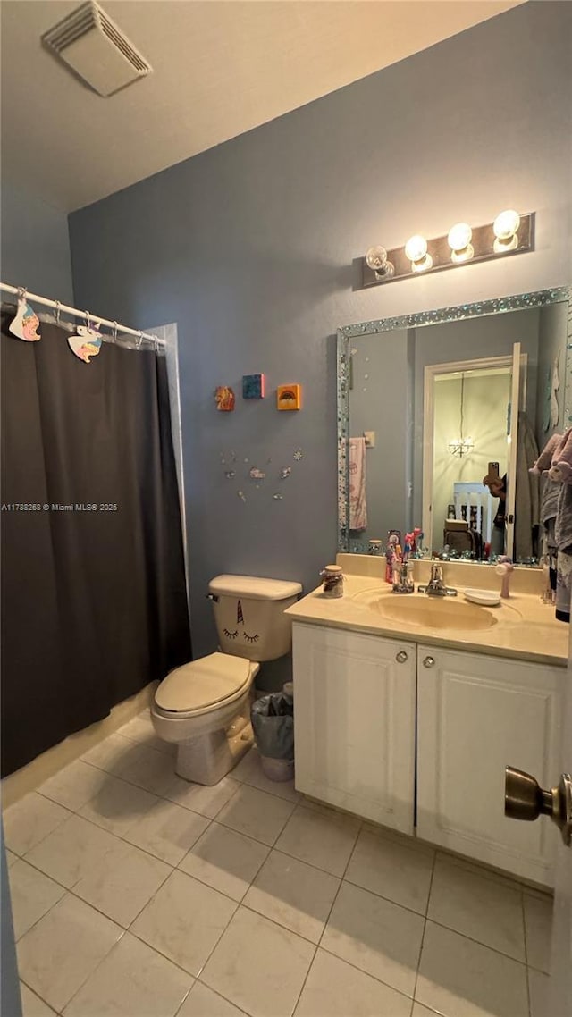 12222 SW 148th St, Miami, FL 33186 - bathroom with curtained shower, visible vents, toilet, vanity, and tile patterned flooring